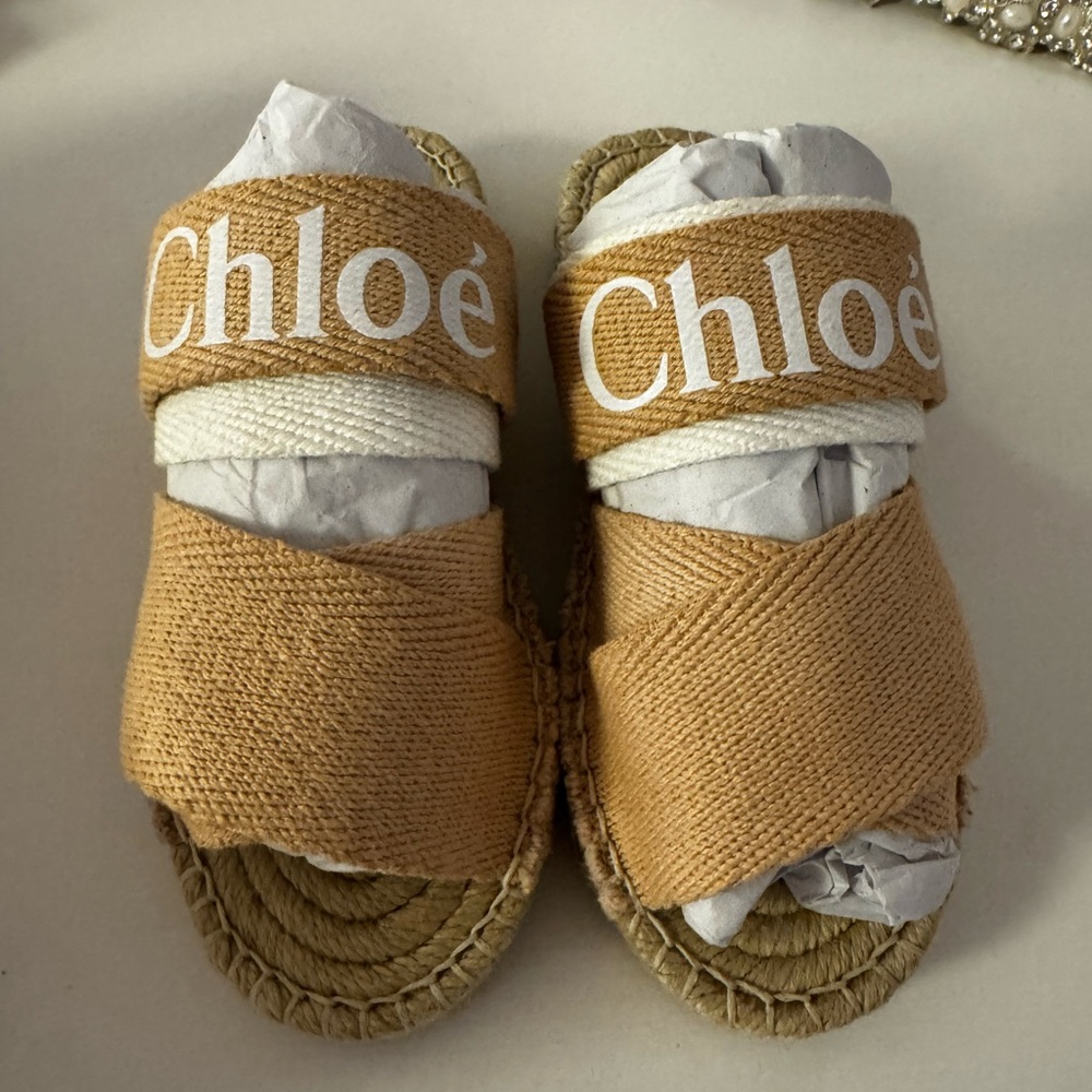 Chloe logo espadrille sandals. Toddler girl size 27